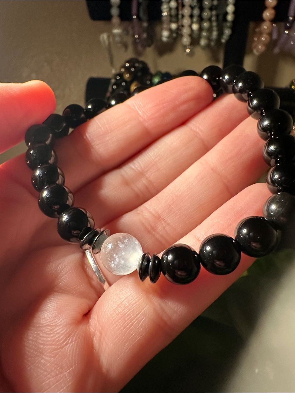 B16 Black Onyx Clear Quartz crystal